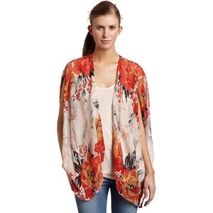 WINTER KATE // red floral 100% vintage silk kimono cardigan wrap cape